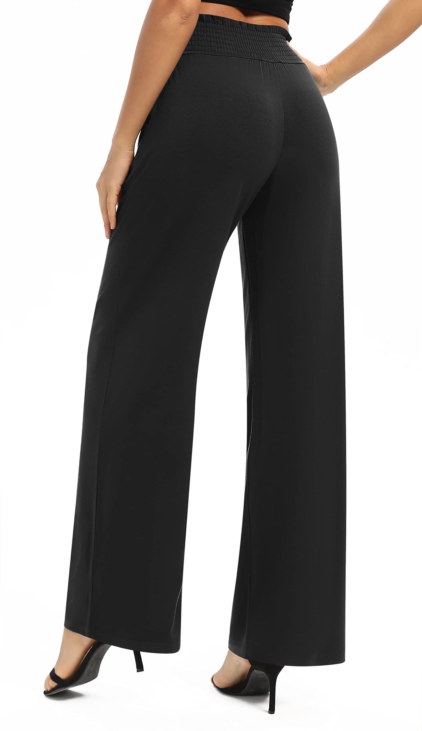 EXCHIC Women's Plain Loose Straight Cut Palazzo Trousers, High Waist, Stretchy Lounge Trousers with Pockets