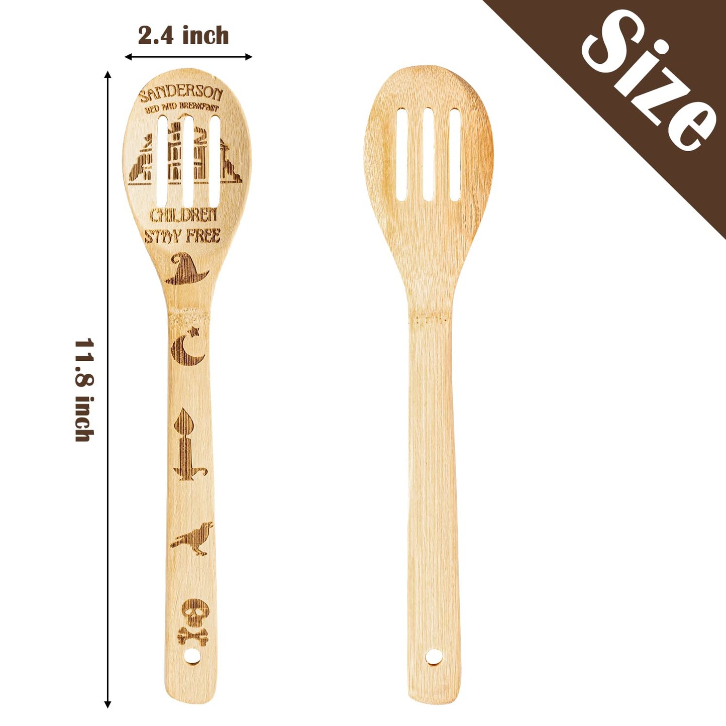 Eartim Halloween Wooden Cooking Utensil Set - 7Pcs Hocus Pocus Kitchen Cooking Gadget Natural Carve Bamboo Spoon Slotted Spatula Non-Stick Cookware Utensil Birthday Housewarming Gift Halloween Supply