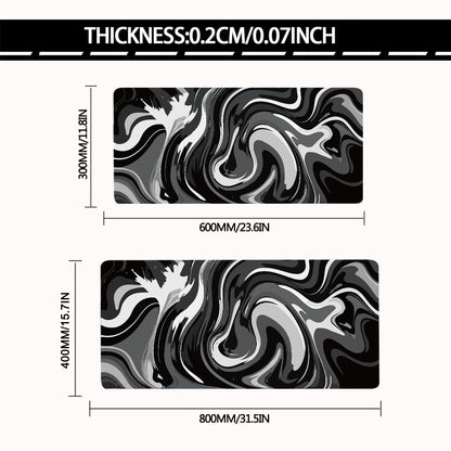 Large Gaming Mouse Pad - Black and White Mouse Pad with Stitched Edges, Extended XL Mousepad with Anti-Slip Rubber Base, Ink Liquid Wave Desk Mat for Keyboard and Mouse(31.5x15.8 inch)
