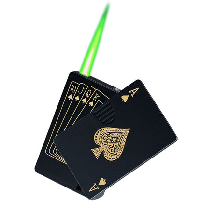 Klasyt Jet Torch Lighter, Green Flame Ace Card Refillable Butane Metal Windproof Poker of Spades Cool Lighter Design, Outdoor, Indoor, Camping, BBQ, Candle, Birthday, Gift for Men