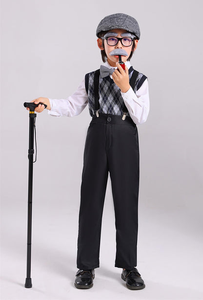 100 Days of School Old Man Costume for Boys Grandpa Old Person Sweater Vest old lady costume for Kids