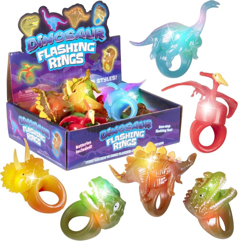 Kangaroo 12 Dinosaur Pack Glow Rings Bulk Party Pack For Kids & Adults - Glow in the Dark Party Supplies Toys - LED Ring Light Up Neon Disco Party Favors & Festival Accessories Halloween Party Decorations