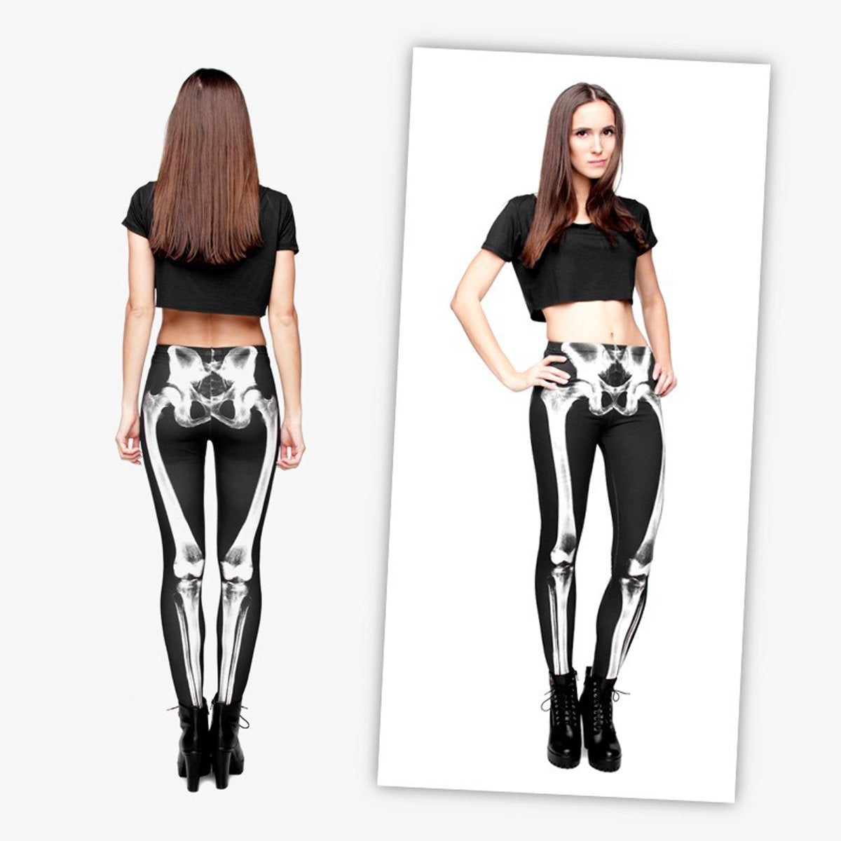 JINKAIJIA Women's Regular Size and Large Size Fashion Designs Digital 3D Printed Leggings (DDK006-1, Bones)