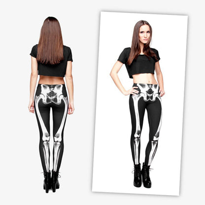 JINKAIJIA Women's Regular Size and Large Size Fashion Designs Digital 3D Printed Leggings (DDK006-1, Bones)