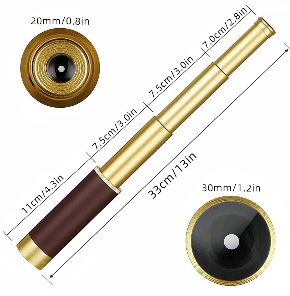 Laupha Retro Pirate Telescope Zoomable 25x30 Pocket Monocular Portable Collapsible BAK-4 Lens Captain Jack's Spyglass Handheld Telescope Vintage Telescope for Kids