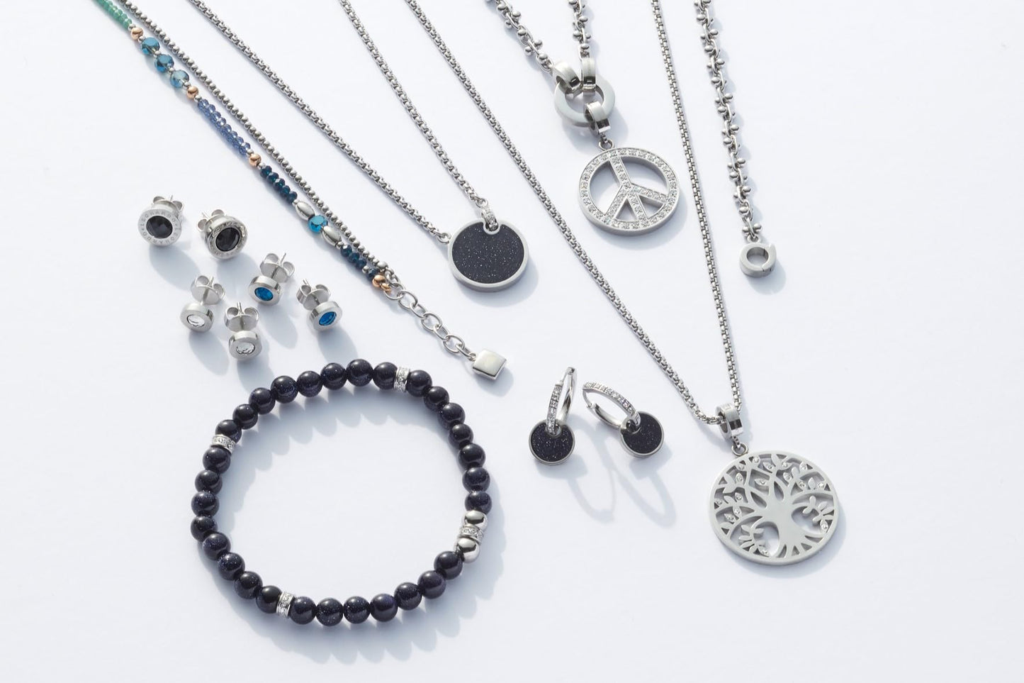 Leonardo Women's Stud Earrings with Glass Stone, Small Stainless Steel with Engraving