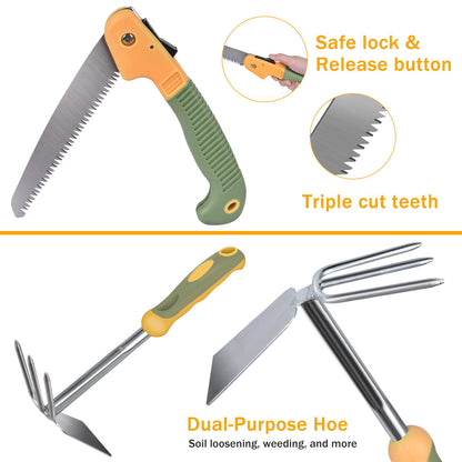 Garden Tool Set, WisaKey 9 Piece Stainless Steel Heavy Duty Gardening Hand Tools with Handle, Durable Garden Tool Bag, Gardening Gifts for Women and Men White Elephant Gifts