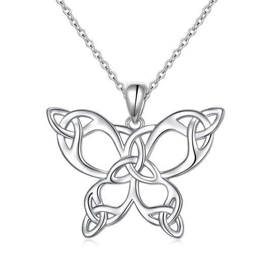 DAOCHONG 925 Sterling Silver Celtic Jewelry Celtic Butterfly Necklace for Women Butterfly Lovers Birthday Gifts