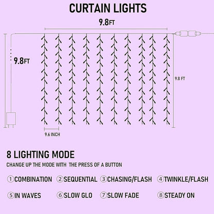 Dazzle Bright 300 LED Curtain String Lights, Halloween Fairy Lights for Bedroom with 8 Lighting Modes, Connectable Waterproof Window Light Party Wedding Garden Wall Decor, Purple