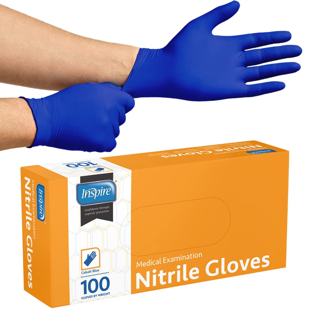 Inspire Nitrile Gloves Medical Examination | 4.5 Grade The Original Quality Stretch Cobalt Blue | Disposable Latex Free Doctors,EMT, Food Service, Cleaning, Janitorial, Household, Hospitals and More