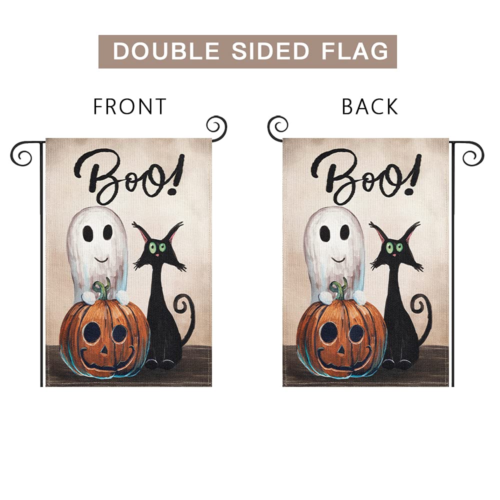 Hogardeck Halloween Garden Flag, Boo Garden Decorations Outdoor, Burlap Double Sided Vertical Halloween Porch Decor, Yard Flag Signs 12.5 x 18 Inches