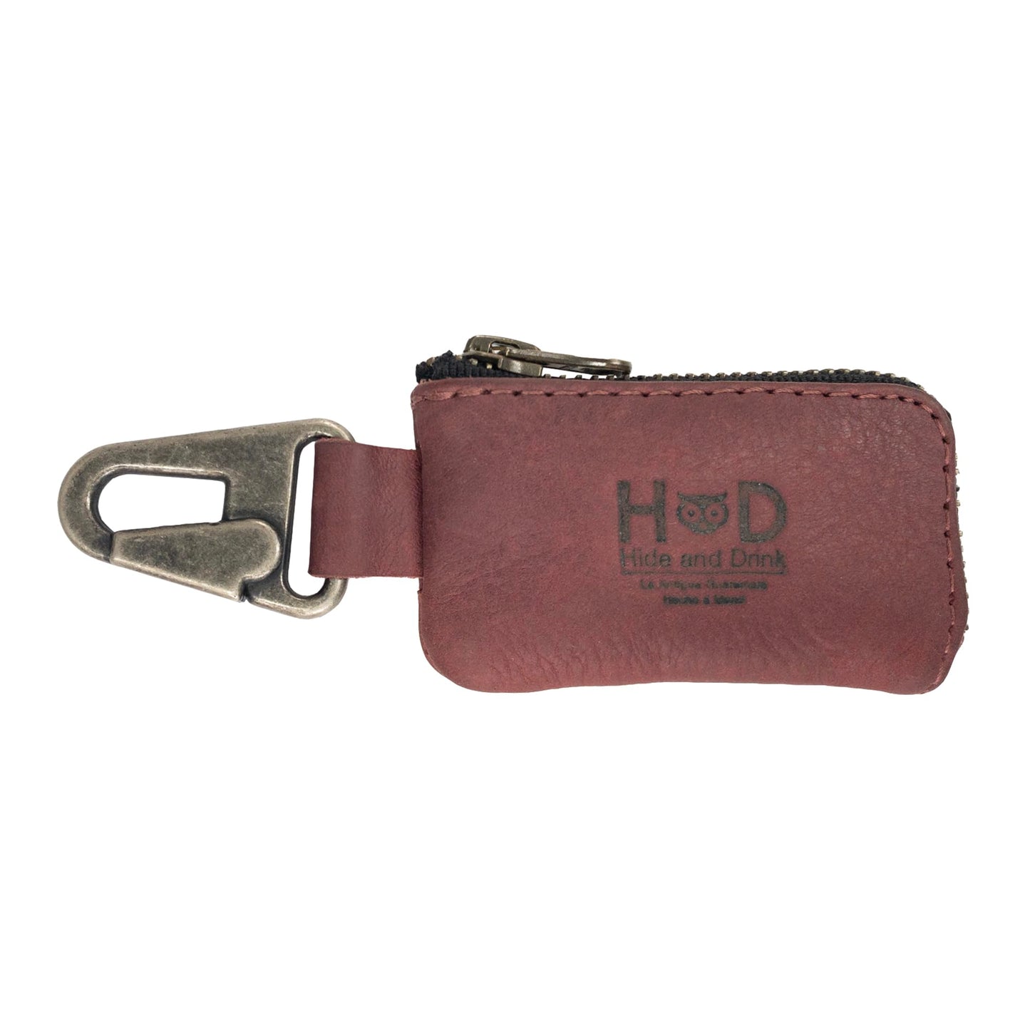 Hide & Drink, Car Key Holder, Headphone and charging Cables, Memory Cards, Flash Drives, Cash Zipper Case with Nickel Metal Clasp, Handmade, Full Grain Leather :: Sangria