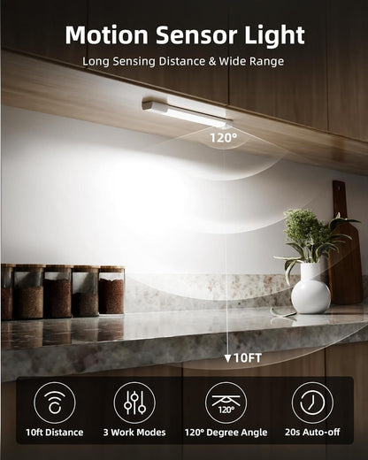 Closet Lights, 30 LED Rechargeable Under Cabinet Lighting Wireless, 3 Color Temps Under Cabinet Lights, Dimmer Motion Sensor Light Indoor for Pantry, Kitchen, Bedroom, Woadrobe (3 Pcs)