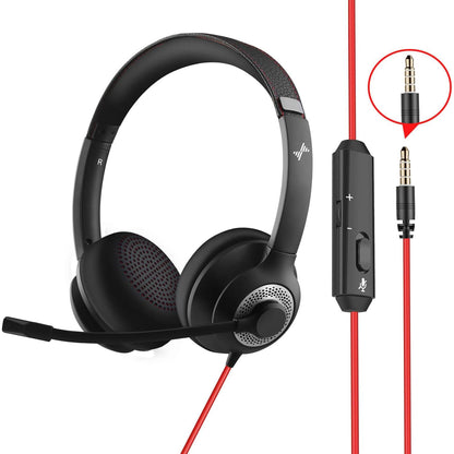 JIAMQISHI Headset with Microphone for PC Wired Headphones - 3.5mm On Ear Headsets with Noise-Cancelling Microphone for Laptop - Computer Headphones with Mic in-line Control for Home