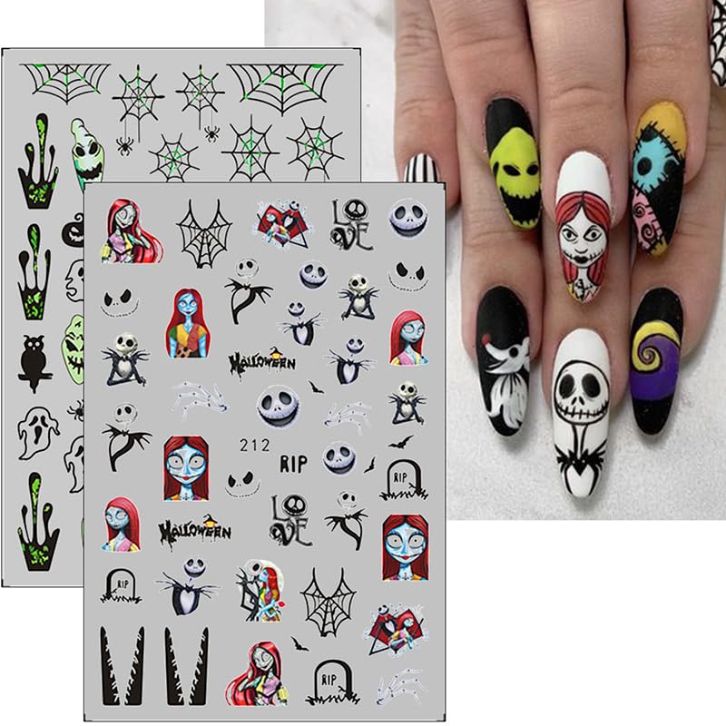 Halloween Nail Art Stickers Decals Halloween Horror Spooky Self-Adhesive Nail Designs Supply Halloween Devil Ghost Spider Web Nail Decals for Women Girls DIY Manicure Tips Horror Party Nail Decoration