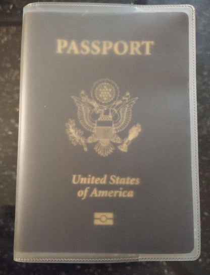 Clear Transparent Frosted Passport Cover Holder Case Organizer ID Card Travel Protector (Clear x1 + Frosted x1)