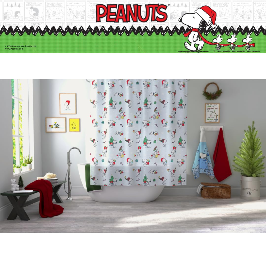 Franco Peanuts Holiday Christmas Bath Microfiber Shower Curtain, 72x72, (Officially Licensed Product)