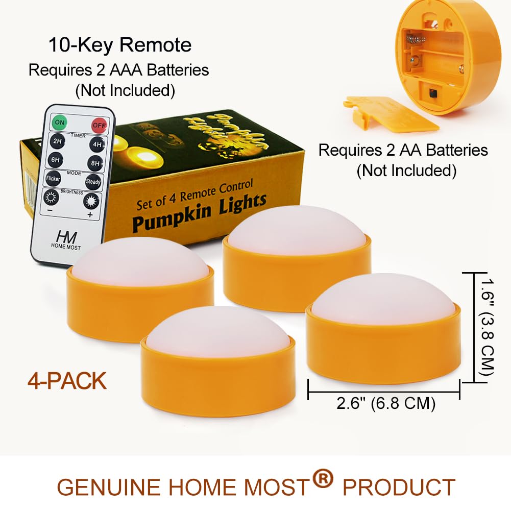 HOME MOST 4-Pack Halloween LED Pumpkin Lights Battery Operated - Orange Pumpkin Lights with Timer and Remote Halloween Decor - Jack-O-Lantern Decoration Outdoor