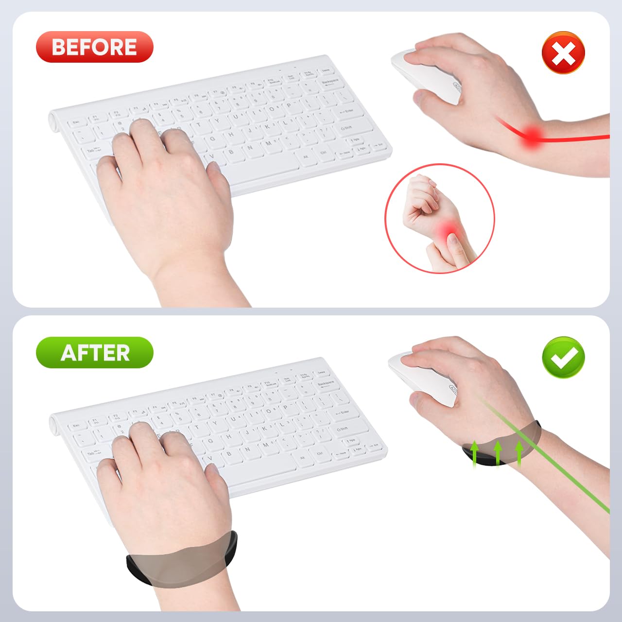 JIKIOU Left-Handed and Right-Handed Truly Ergonomic Wrist Rest for Mouse and Keyboard, Carpal Tunnel Support, Pain Relief, Anti-Fatigue, Easy Glide, Office Computer Laptop Gaming (Left+Right)