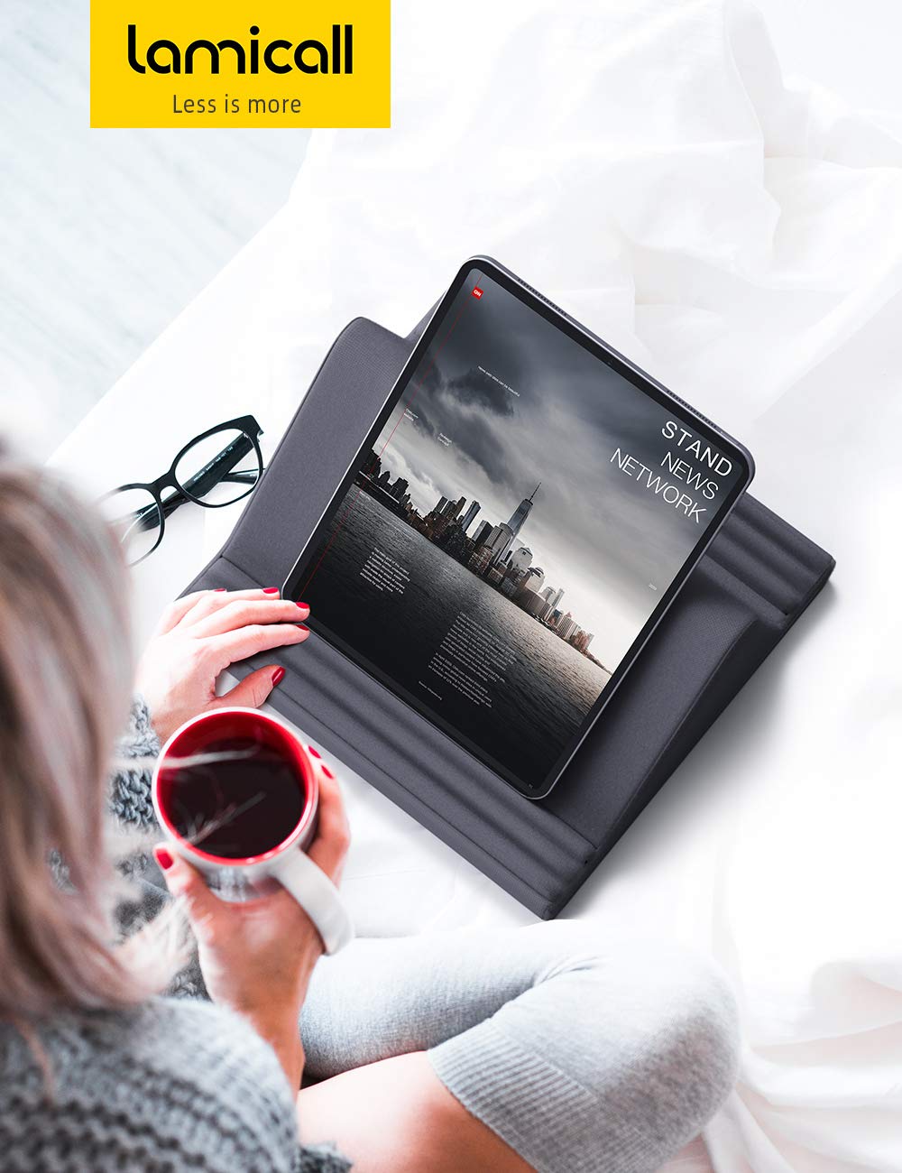 Lamicall Tablet Pillow Stand, Pillow Soft Pad for Lap - Tablet Holder Dock for Bed with 6 Viewing Angles, for 4-13" Tablets, Like iPad Pro 11, 13, Air, Mini, Kindle, Galaxy Tab, E-Reader, Dark Gray