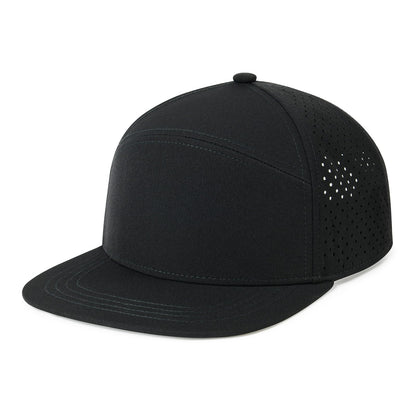 FEINION Men Flat Brim Adjustable Performance Hat Snapback Laser Perforated Baseball Cap (Black)