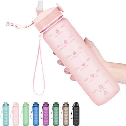 Hyeta 32oz Water Bottles with Straw - Stay Motivated and Hydrated with Convenient Times to Drink Markings, Durable, Leak-proof