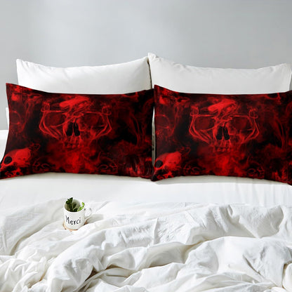 Gothic Skull Bed Sheets Red and Black Skeleton Sheet Set Full For Boys Teens Men Women,Psychedelic Goth Skull Bedding Set Trippy Smoke Halloween Fitted Sheet + Horror Flat Sheet + 2 Pillow Cases