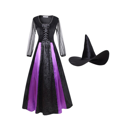 Colorful House Women Wicked Witch Costume, Purple Long Sorceress Classic Dress (Small, Purple/Black 3)