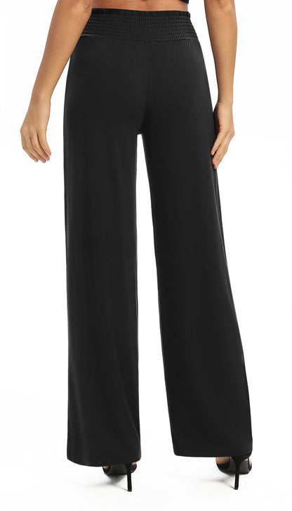 EXCHIC Women's Plain Loose Straight Cut Palazzo Trousers, High Waist, Stretchy Lounge Trousers with Pockets