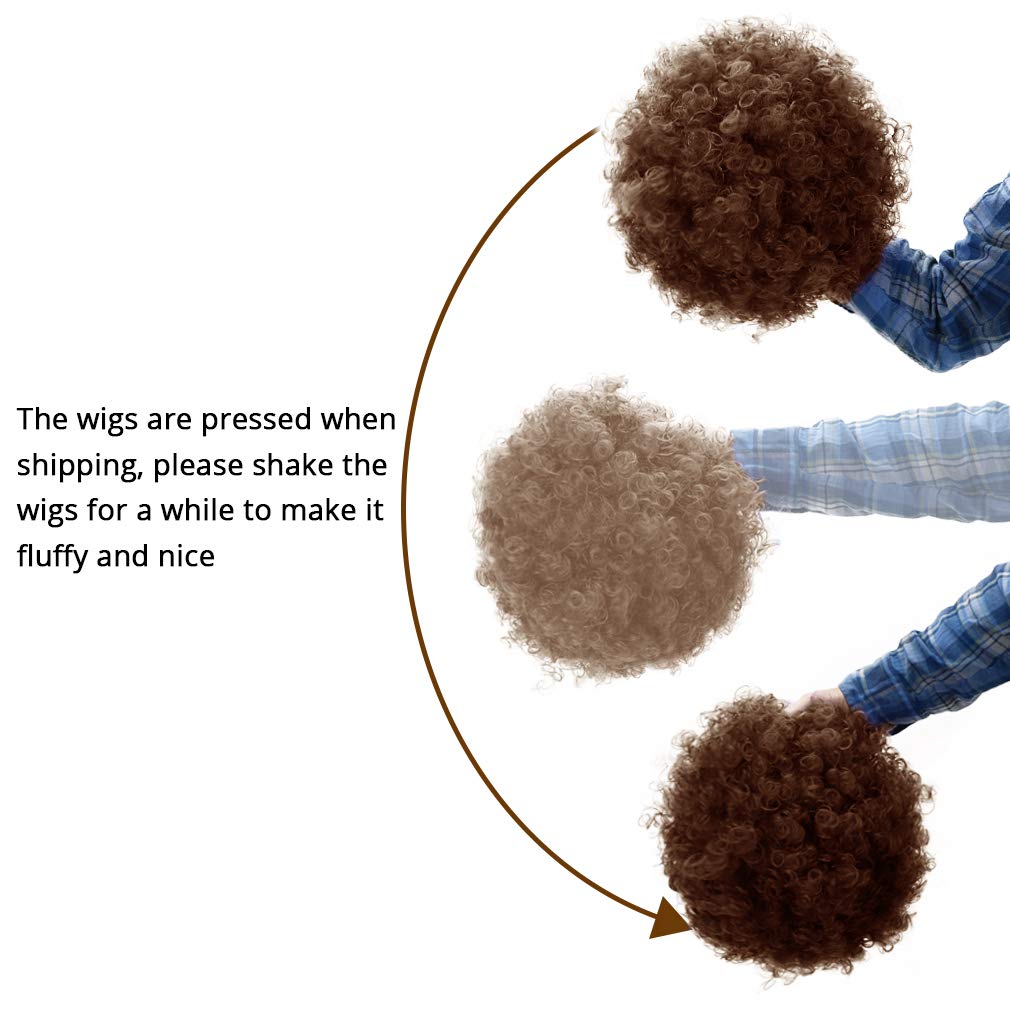 FREE BEAUTY Fluffy Afro Synthetic Clown Wig for Men Women Cosplay Anime Party Christmas Halloween Fancy Funny Wigs (Brown)