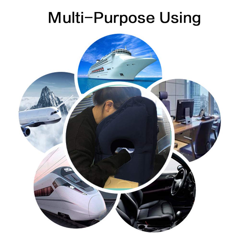 Kimiandy Inflatable Travel Pillow for Airplane, Inflatable Neck Air Pillow for Sleeping(Blue)