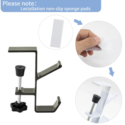 Desk Mount Bag Holder Hook Clamp,On Backpack Hanger Portable Desk Mount Headphones Holder for Reduce Desk Clutter Table Desk Table Hanging Storage (1 Pcs-Double Hook Gray)