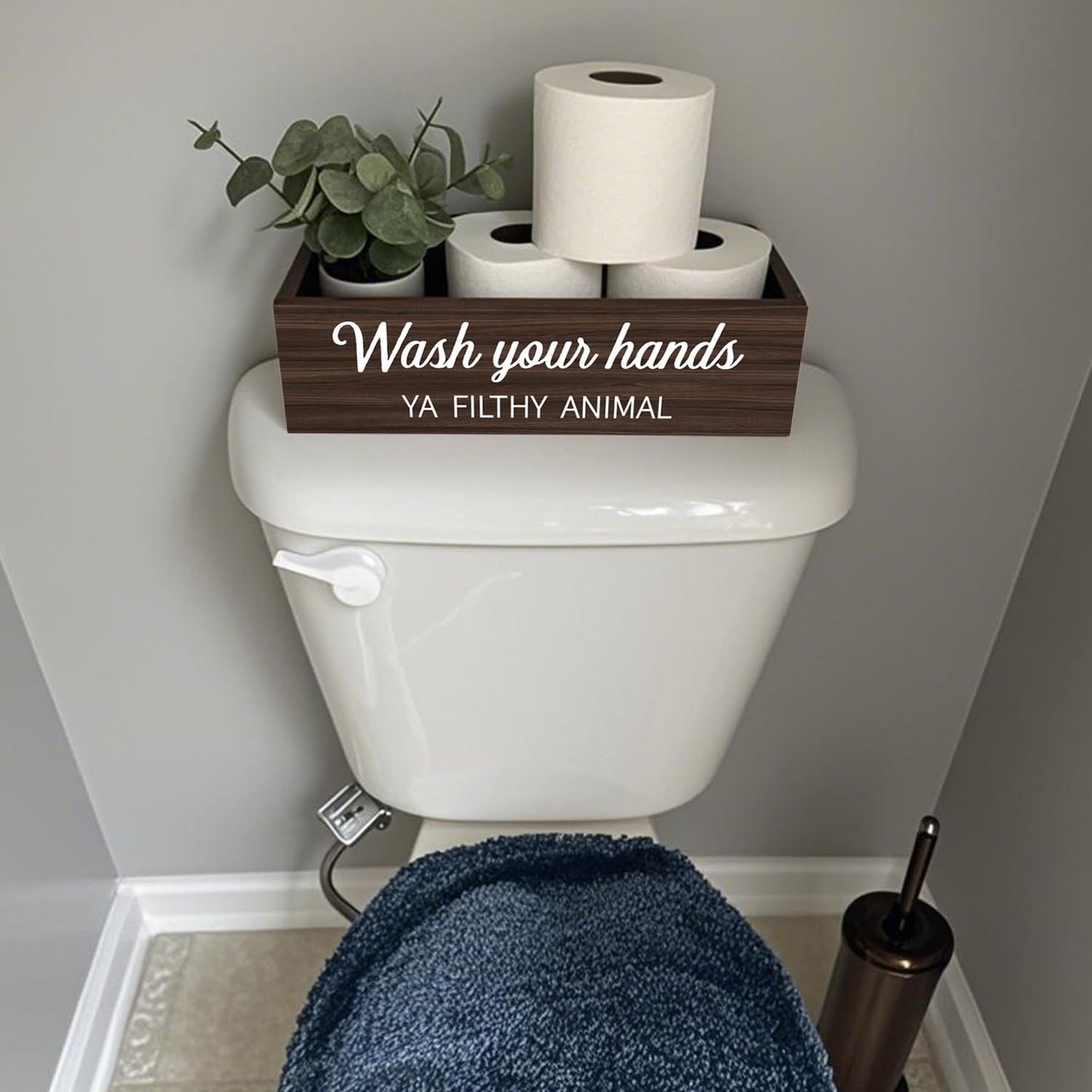 CuffUp Bathroom Decor Box, Toilet Paper Basket 2 Sides Signs Farmhouse Bathroom Toilet Basket Tank Topper Rustic Farmhouse Home Decor for Livingroom Kitchen（One Dark Brown Box）