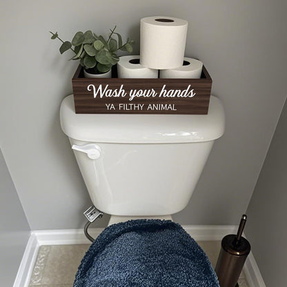 CuffUp Bathroom Decor Box, Toilet Paper Basket 2 Sides Signs Farmhouse Bathroom Toilet Basket Tank Topper Rustic Farmhouse Home Decor for Livingroom Kitchen（One Dark Brown Box）