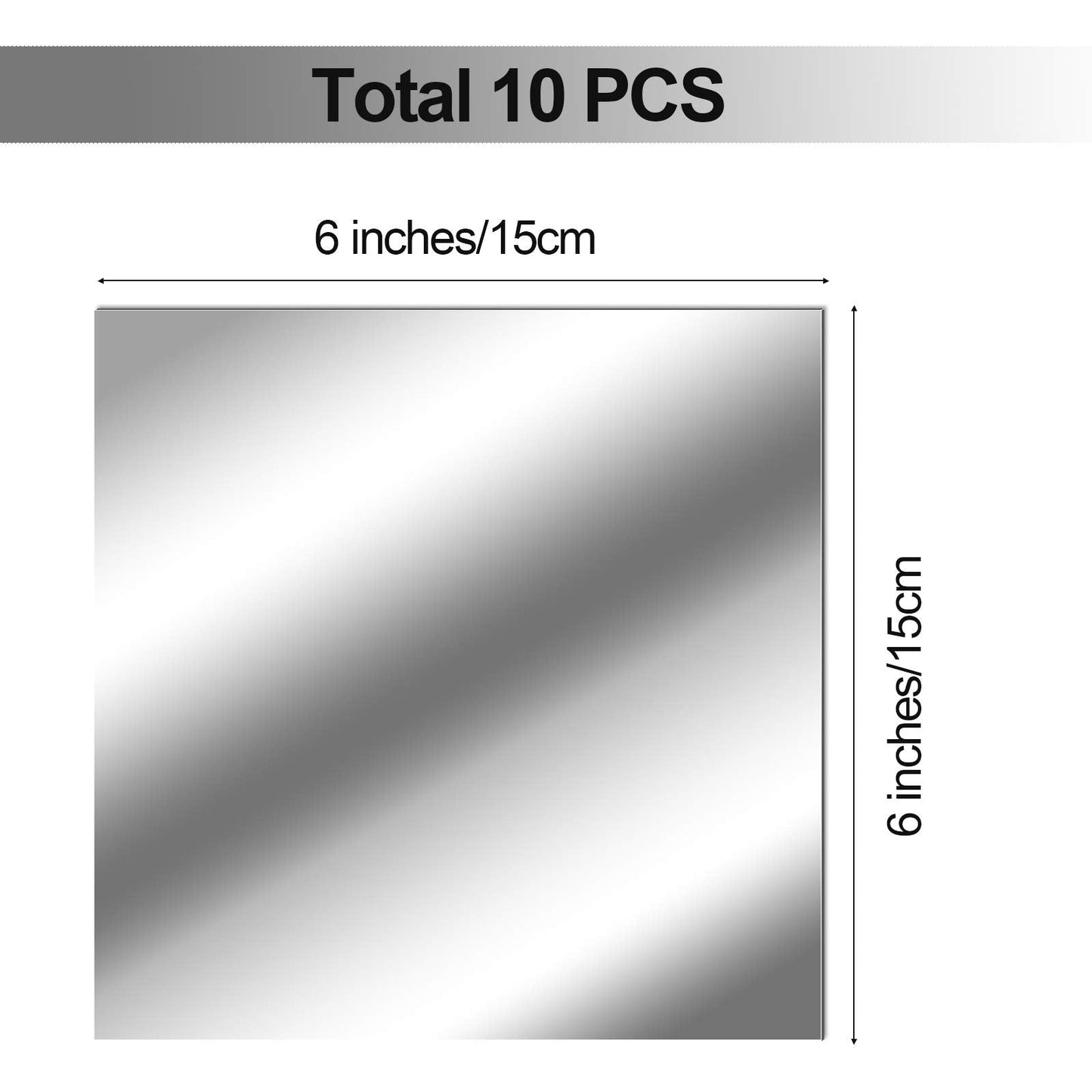 Flexible Mirror Sheets Self Adhesive Non Glass Mirror Tiles Stickers for Home Wall Decor(10 Pieces,6 x 6 Inches)