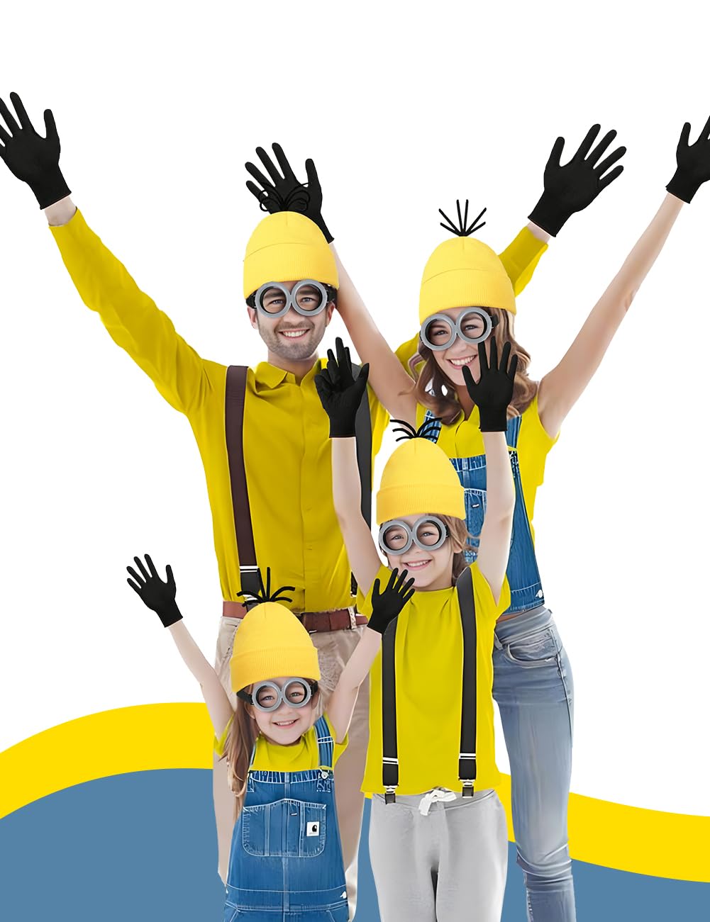 Halloween Costume Adult Accessories,Yellow Beanie Goggles Glasses Gloves for Men Women Cosplay Party Set