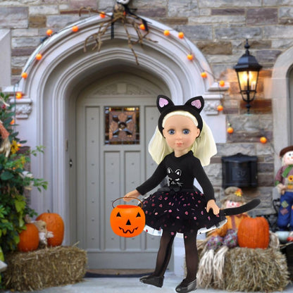 Emily Rose 14 Inch Fashion Doll Clothes | New Improved | 5-PC Black Cat Halloween Costume Clothing Outfit Gift Set, Includes Cat Ears, Tights and Shoes | USA Business