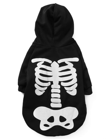 Coomour Halloween Pet Dog Cat Skull Hoodies Glowing Skeleton Bones Costume Outfit for Dogs Cats (L)
