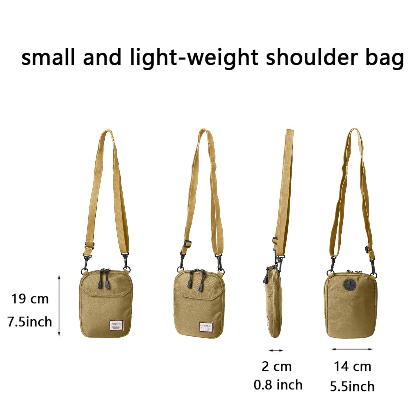 Khaki Mini Crossbody Bag - Small Shoulder Bag For Men & Women, Travel Wallet & Passport Holder, Phone Purse, Unisex Mini Messenger Satchel, Fanny Pack & Neck Pouch With Headphone Jack