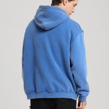 FAIABLE Mens Hoodies Oversized Unisex Acid Wash Hoodie Heavyweight Fleece Vintage Washed Distress Cotton Sweatshirt Men Women Couples Streetwear College Casual Fall Winter Autumn 2025 Bright Blue