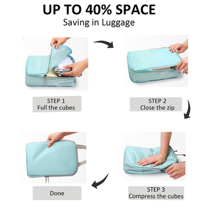 Compression Packing Cubes for Travel, 4pcs Travel Packing Cubes Organisers for Travel Accessories compression bags Packing Organisers Expandable Storage forl Luggage Suitcases-Skyblue