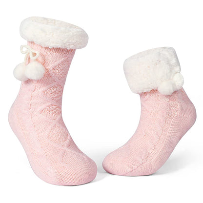 LEMZONE Women's Winter Slipper Socks Warm Cozy Fuzzy Fleece-lined Cabin Socks with Grippers