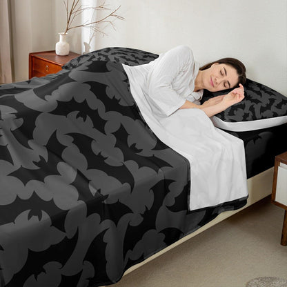 Feelyou Bat Sheet Set King Size Kids Happy Halloween Sheets with Deep Pocket Fitted Sheet for Boys Girls Bed Sheets Set Trick or Treat Grey Bedding Set Room Decor Bed Set, 4Pcs