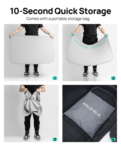 HALOBLK Non-Sag Glass Roof Sunshade with Storage Bag Designed for Model 3, Foldable Sunroof Shade with Heat Insulation Cover for 2021-2023 Model 3 (Gray)