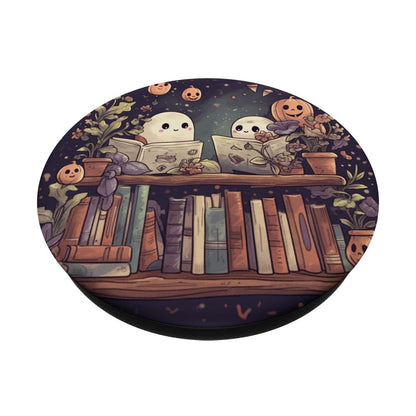 Cute Ghosts Reading Books Halloween Librarian Book Lover PopSockets Adhesive PopGrip