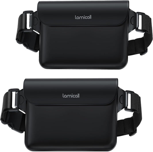 Lamicall [2Pack] Waterproof Fanny Packs, Dry Bag Pouch - [Elastic Waist Strap] Phone Waterproof Waist Pouch Dry Bag, Beach, Kayaking, Swimming, Cruise Essentials, 8.7” for iPhone 16 15 14 13 Pro Max