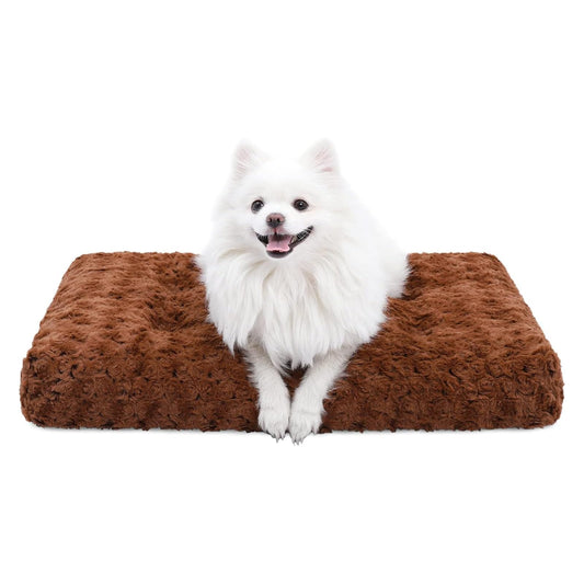 KSIIA Washable Dog Bed Deluxe Plush Dog Crate Beds Comfy Kennel Pad Anti-Slip Pet Sleeping Mat for Large, Jumbo, Medium, Small Dogs Breeds, 23" x 18", Brown