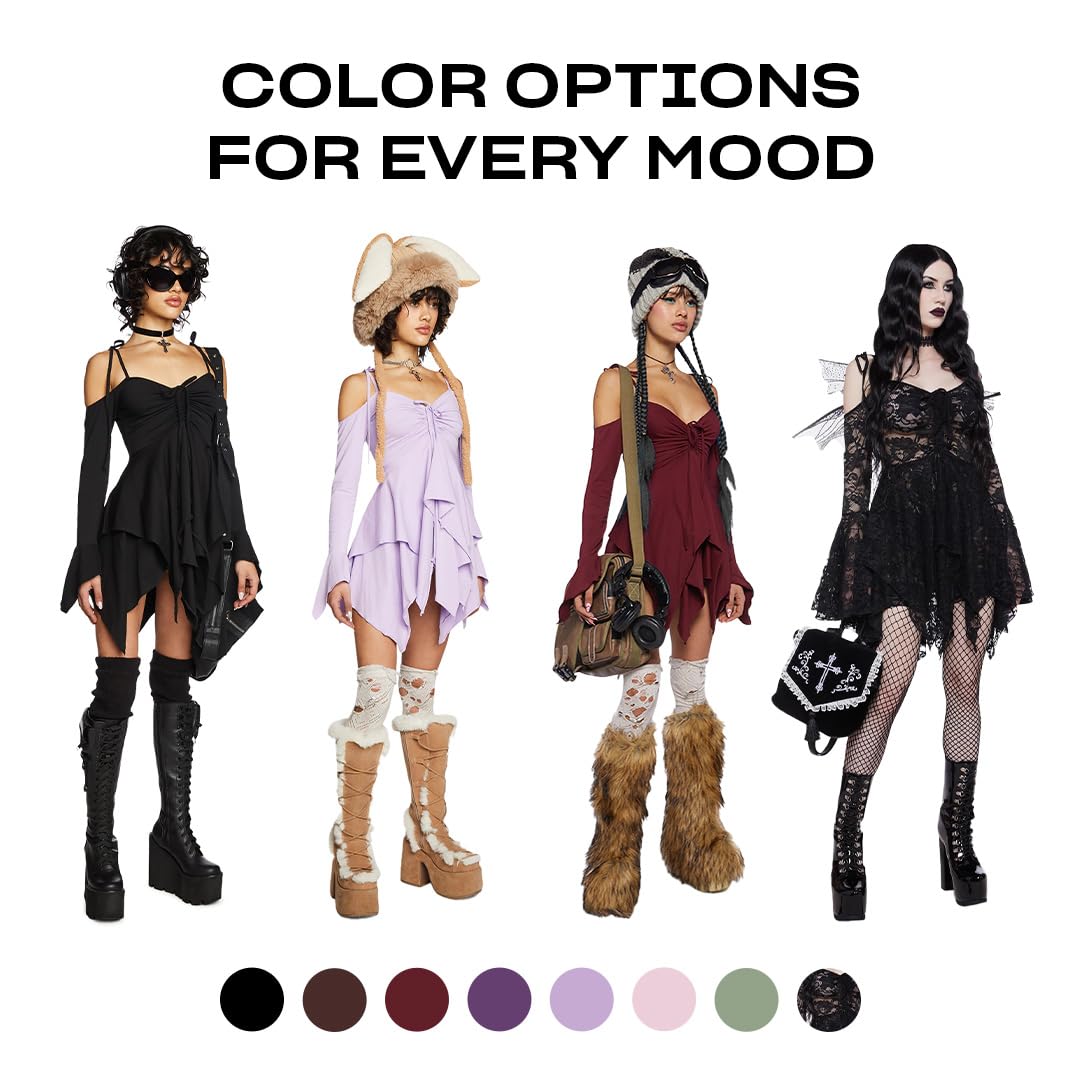 Dolls Kill F is for Fairies Handkerchief Dress by Current Mood - Off-Shoulder, Custom Fit Dress, Perfect for Fairycore Fashion - Black, Medium