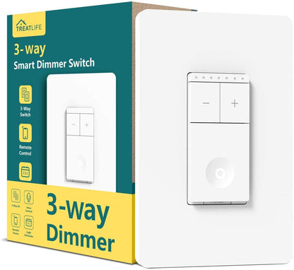TREATLIFE 3 Way Smart Dimmer Switch 2 Pack, 2 Master Dimmer Switch Compatible with Alexa, Google Assistant, 2.4GHz WiFi Light Switch APP Remote Control, Neutral Wire Needed, Schedule, No Hub Required