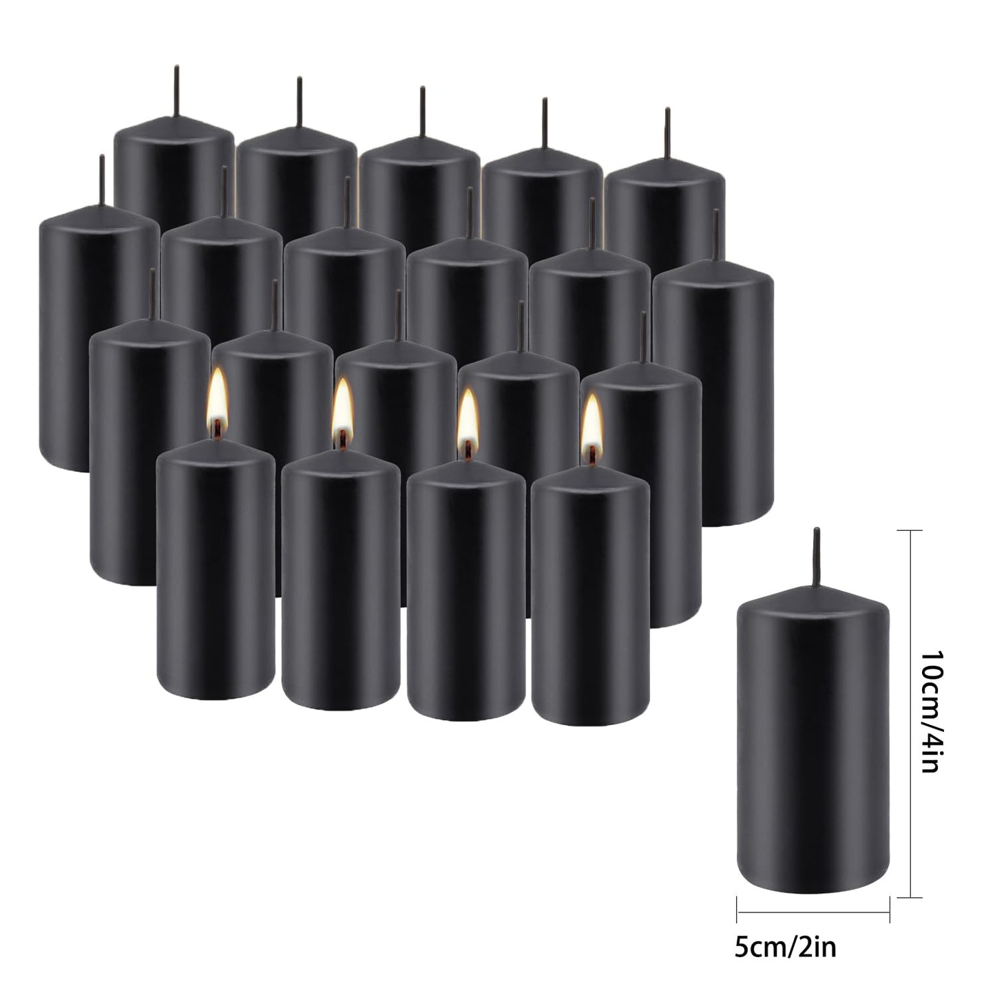 Grcdoyvl Set of 20 | 2-Inch Wide x 4-Inch Tall Black Pillar Candles - Elegant Décor for Home, Events, and Celebrations - Deep Black Finish